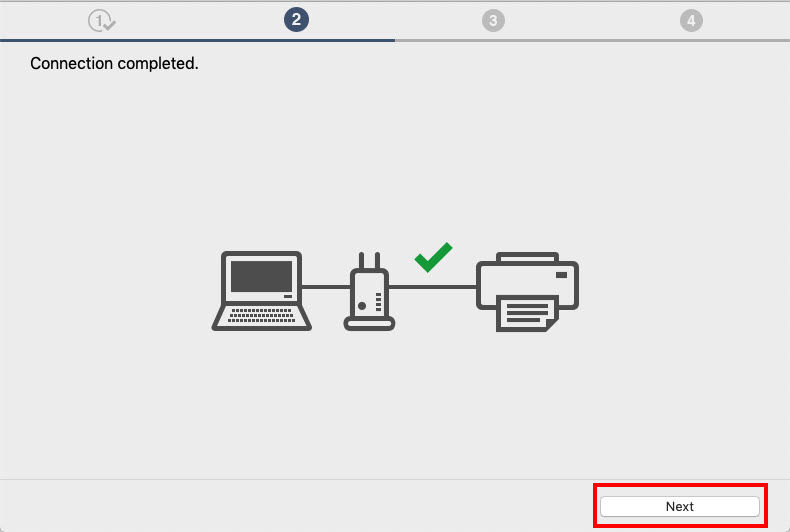 Connection completed screen.